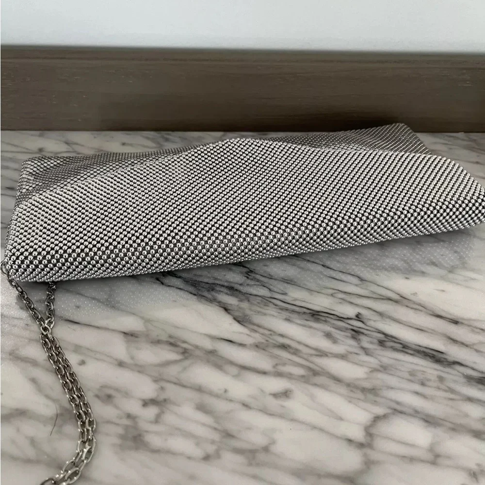 Jessica McClintock Silver Metal Mesh Purse Handbag Bag Clutch Vintage 80s 90s